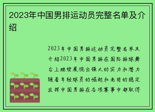 2023年中国男排运动员完整名单及介绍